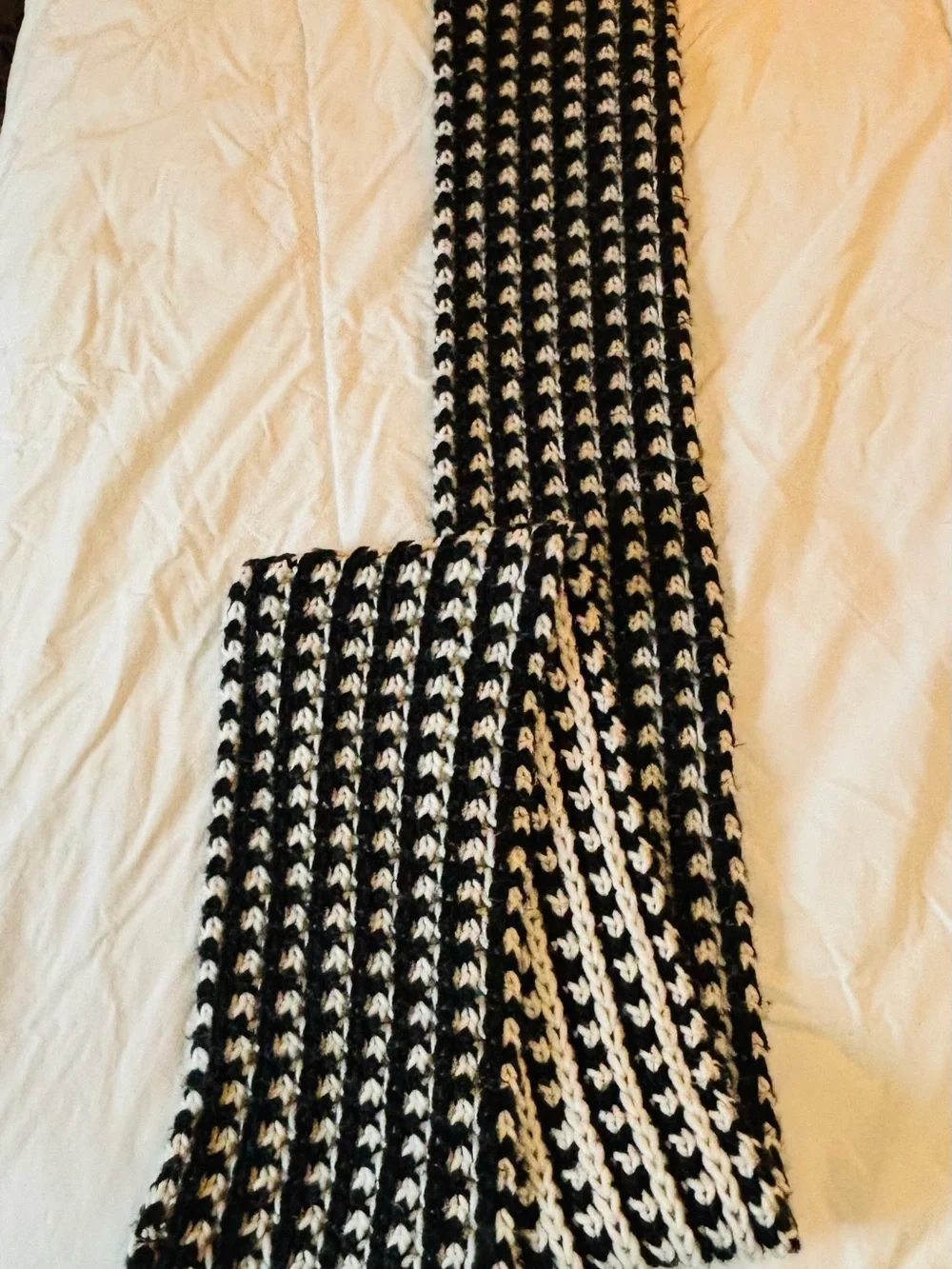 Steve Madden Black and White Striped Knit Scarf with Fringe